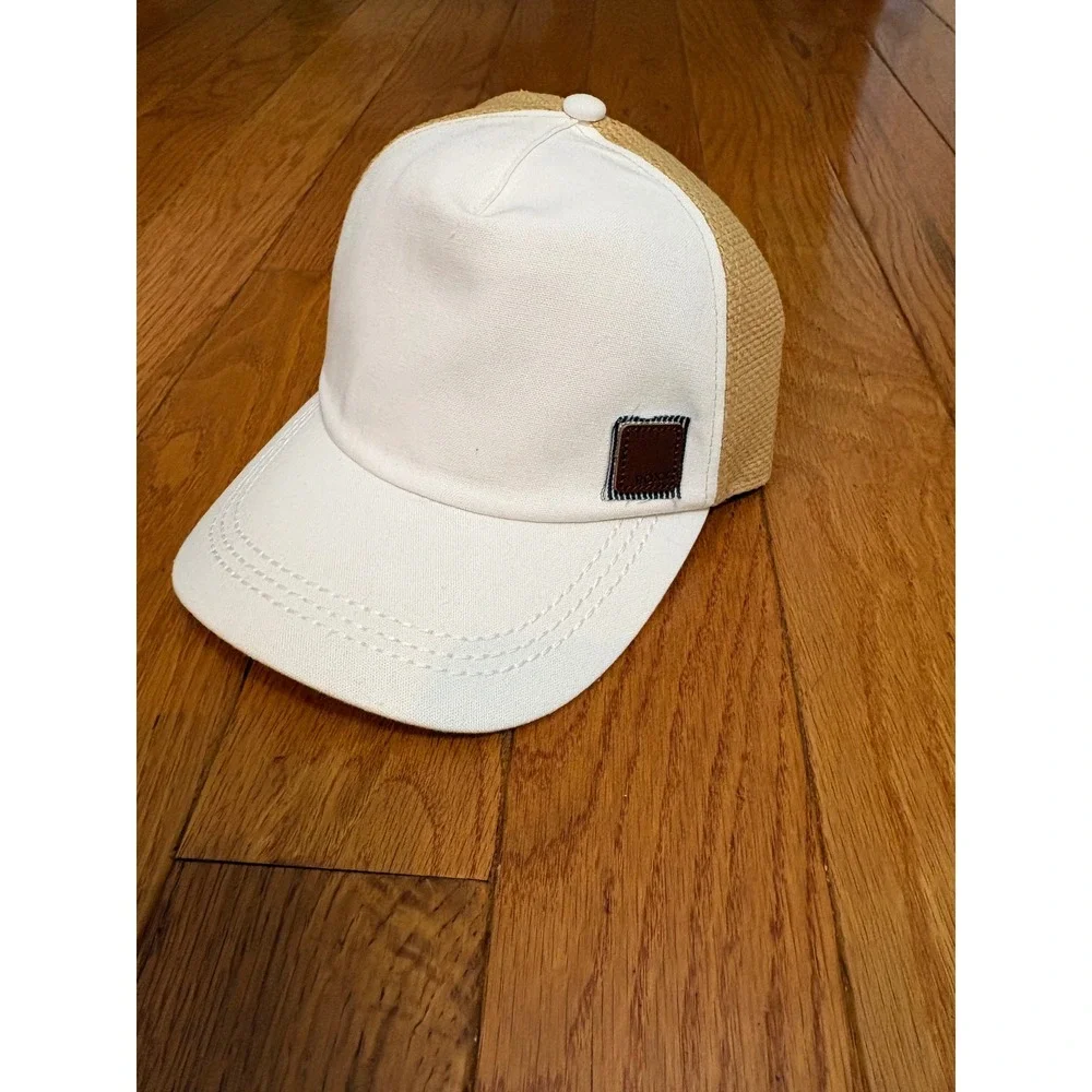 Roxy Incognito White Tan Straw Woven Baseball Cap Hat ERJHA03614 NEW